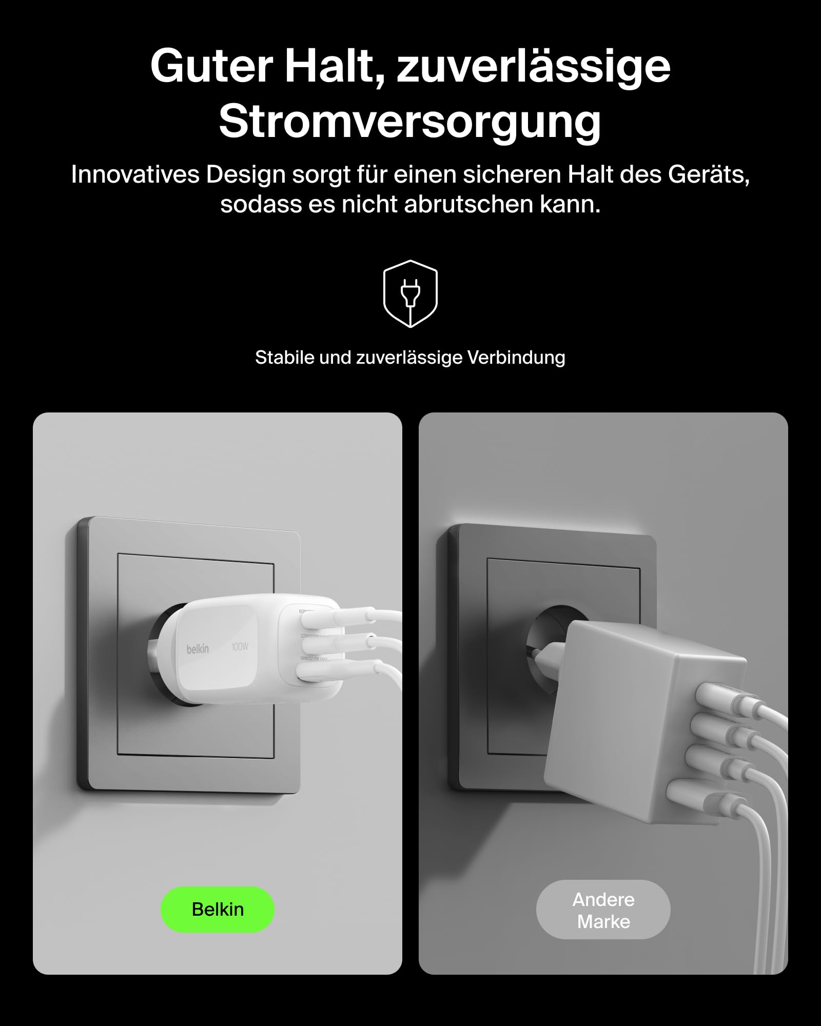 Belkin 3 Port USB C Ladegerät, 100 W, GaN-Ladegerät, 2 USB-C-Anschlüsse, 1 USB-A-Anschluss, inkl. Reisestecker für EU/UK/USA, Schnellladen von MacBook, iPhone, iPad Pro, Samsung Galaxy, Pixel – Weiß