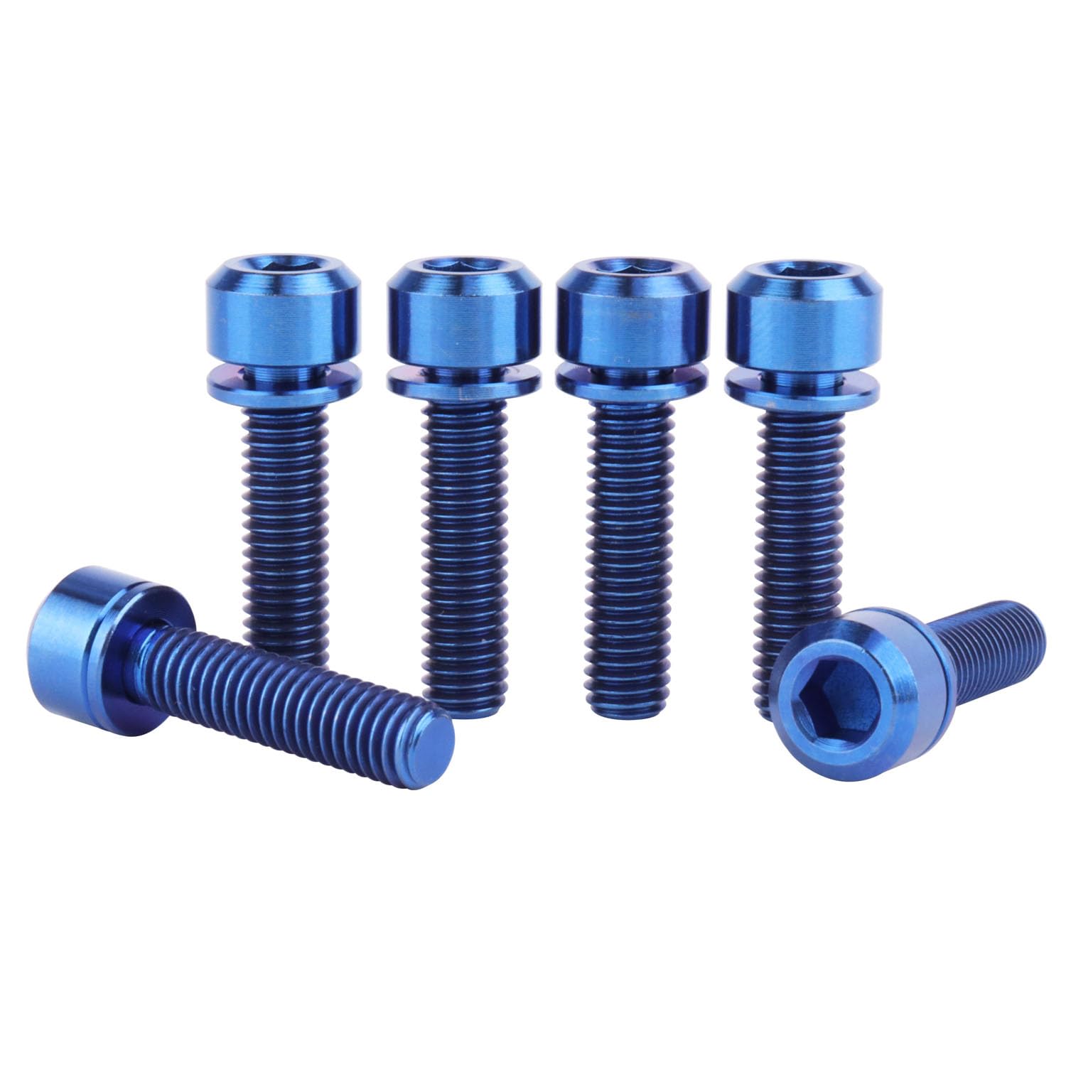 UHDFBDHF Titanium Bolt Hex Screw M5x16 18 20mm Stigma Chamfer Head Bolt with Washer for Bicycle Stem Parts Pack of 6 (Blue, M5x20mm)