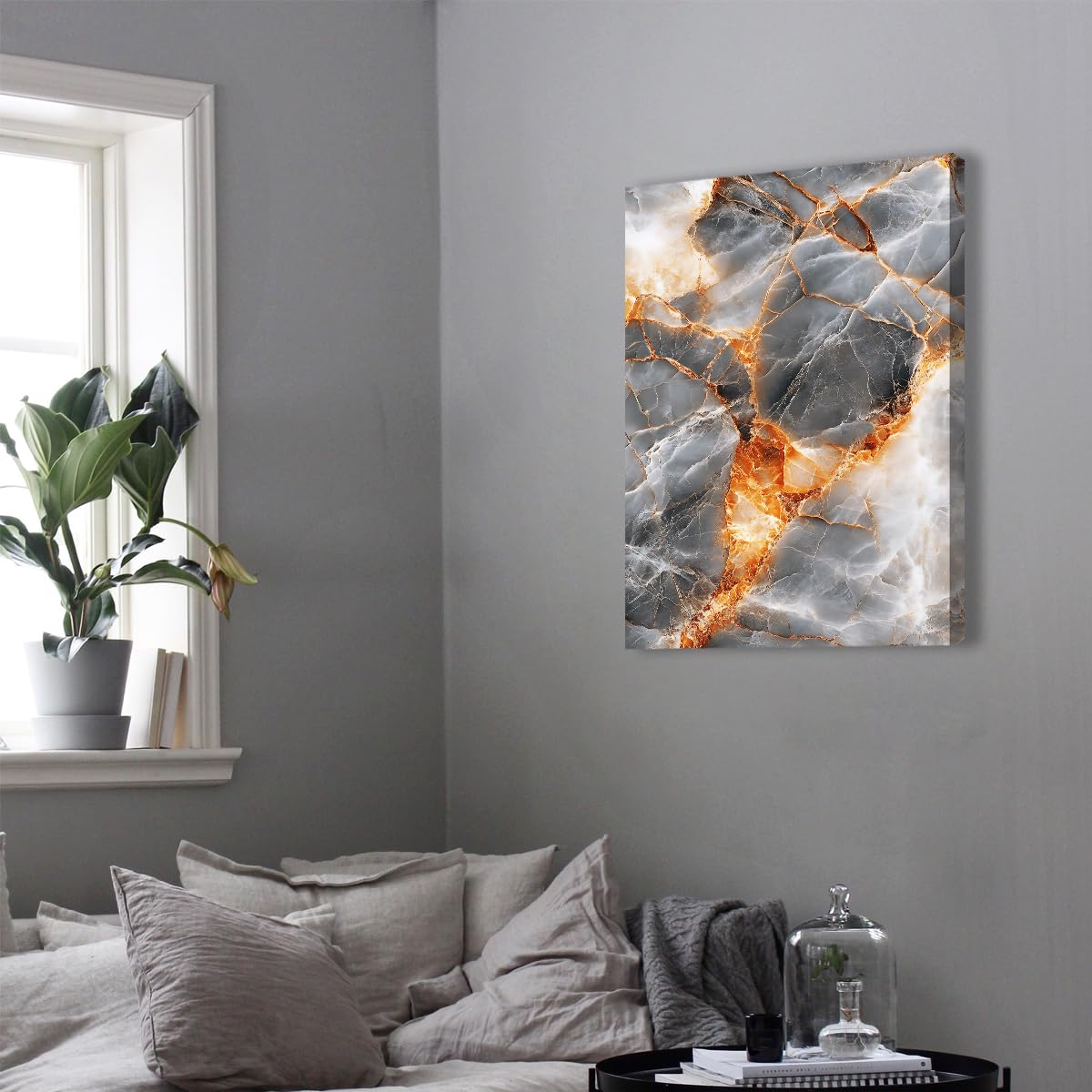 Marmo ambra oro astratto incorniciato tela immagine grigia 50x60cm
