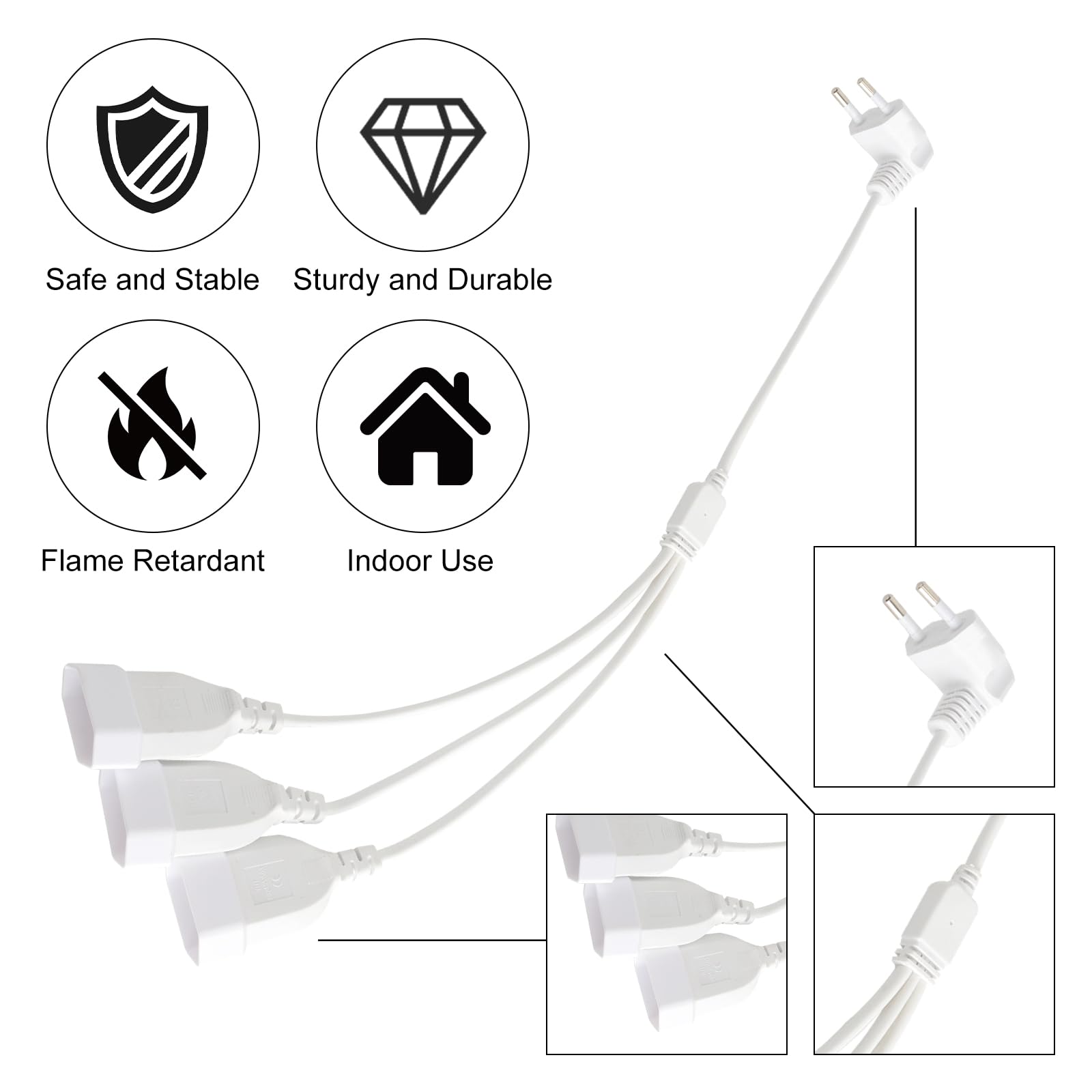 HENGBIRD Przedłużacz 3 w 1, płaska wtyczka euro, przedłużacz 90°, płaska wtyczka 2,5 A/250 V, 0,5 m, krótki kabel przedłużający, potrójna wtyczka do telewizora, komputera, monitora, gospodarstwa