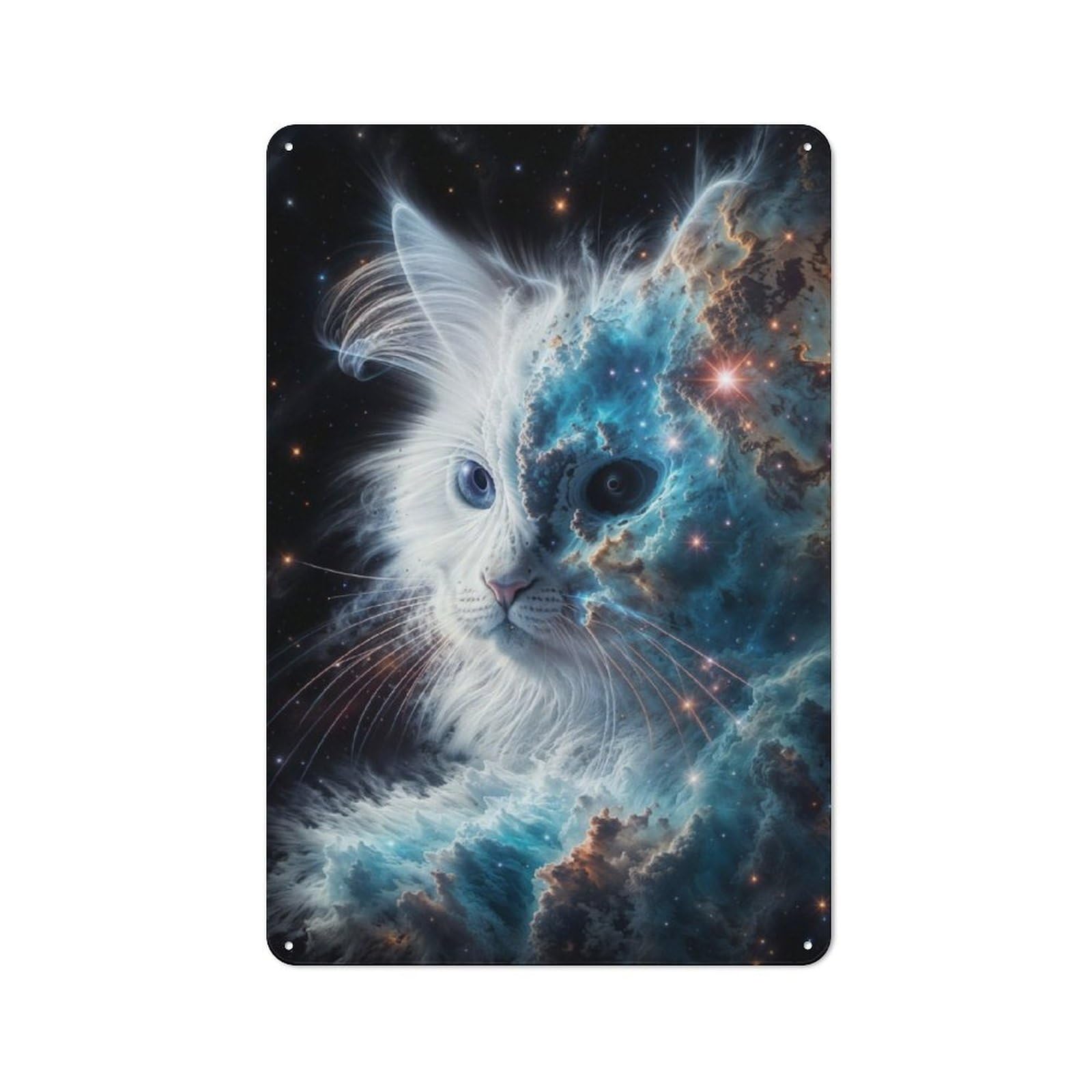 Junmoney Cosmic Nebula White Cat Retro Metal Wall Sign 30X20cm For Man Cave Or Games Room, A Housewarming Gift For Games Room Collectors