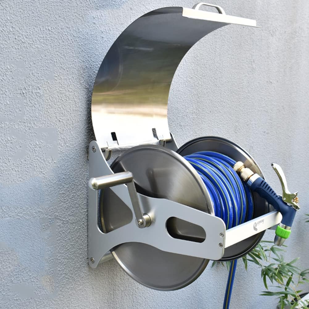 Bęben na wąż ogrodowy montowany na ścianie z pokrywą, wytrzymały uchwyt do przechowywania węży ogrodowych(A)