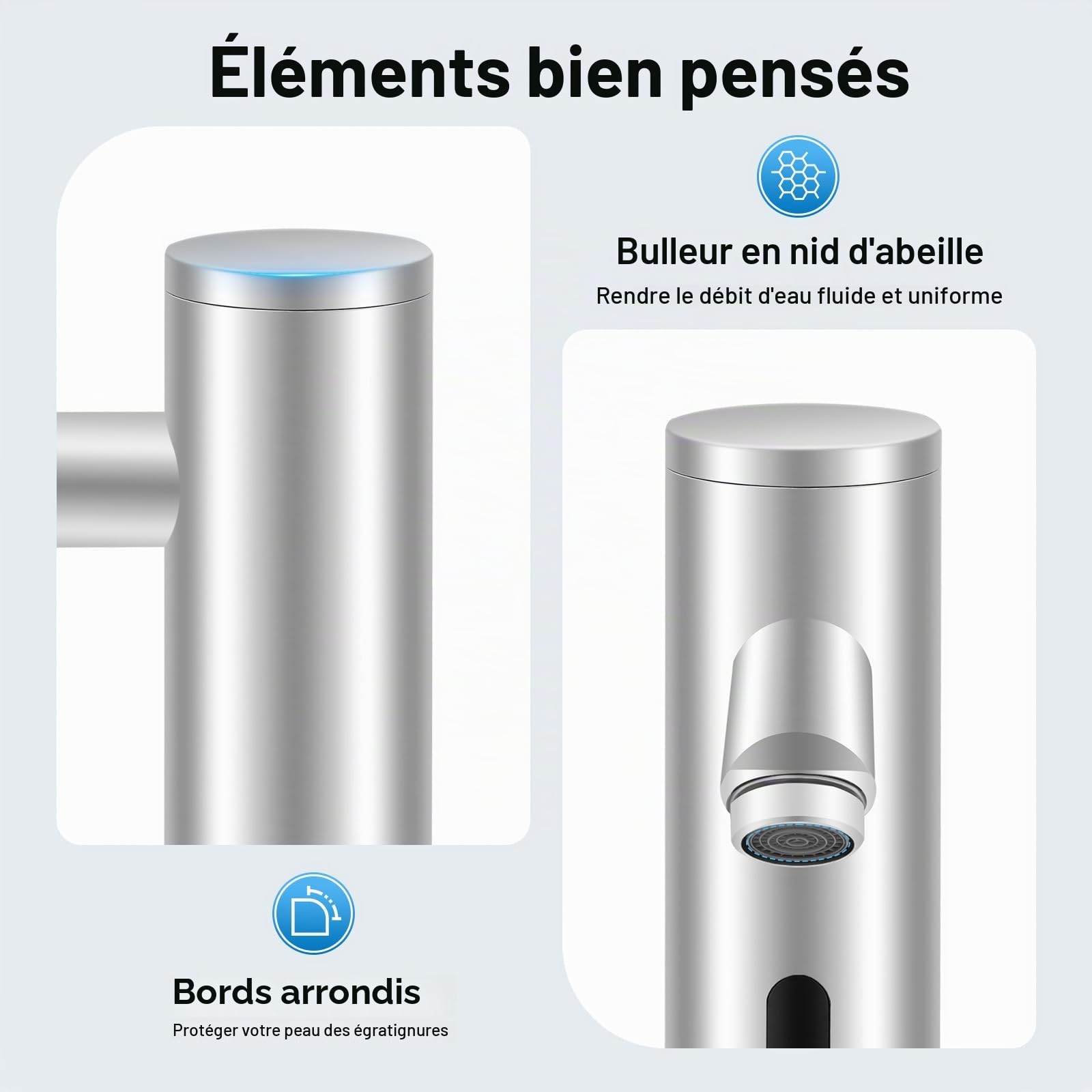 Robinet à capteur, robinets automatiques, robinets sans contact, robinets de salle de bain à capteur, robinets monocommande de salle de bain, fonctionnement sur batterie.