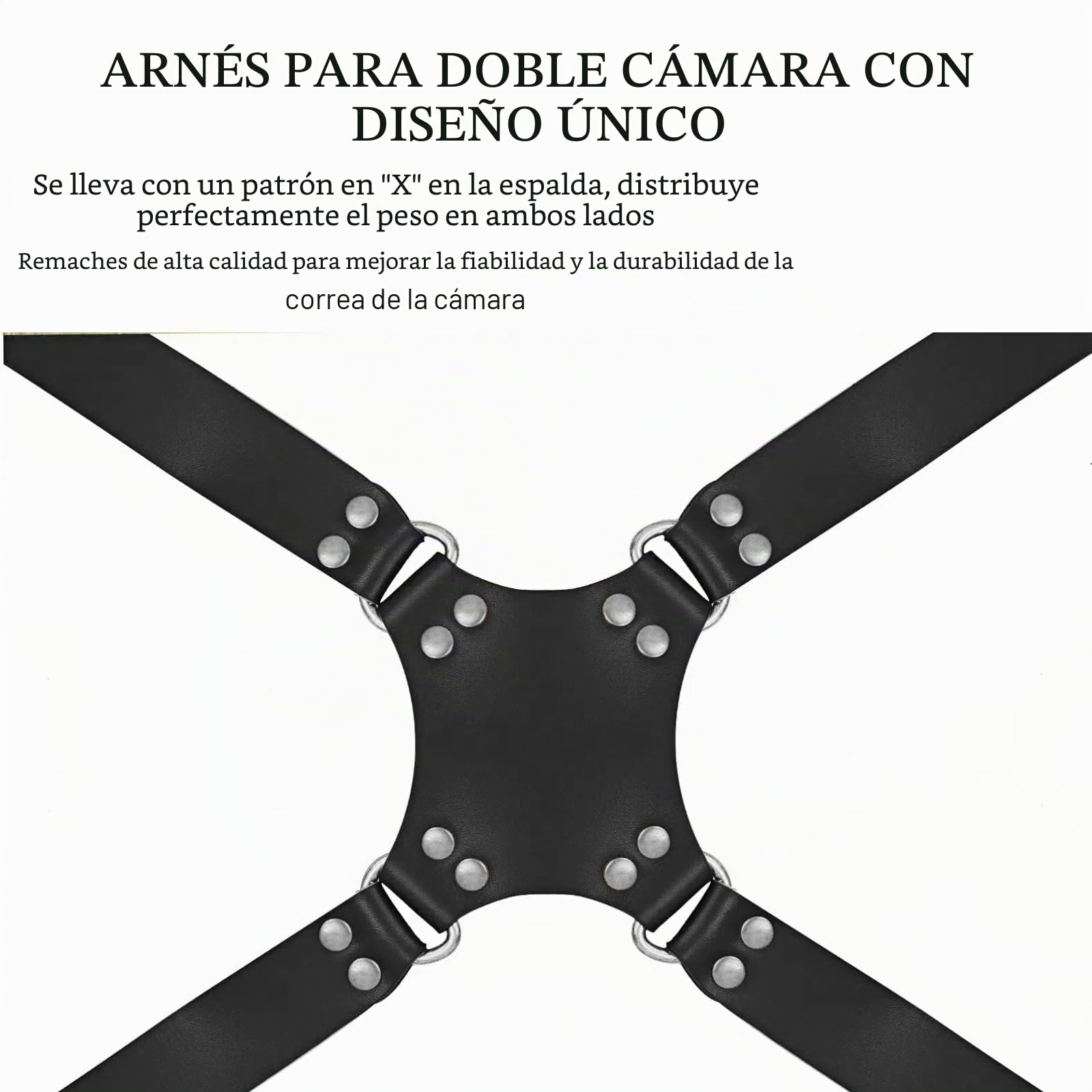 Correa de Piel para 2 Cámaras DSLR/SLR con Doble Hombro Ajustable, Negro