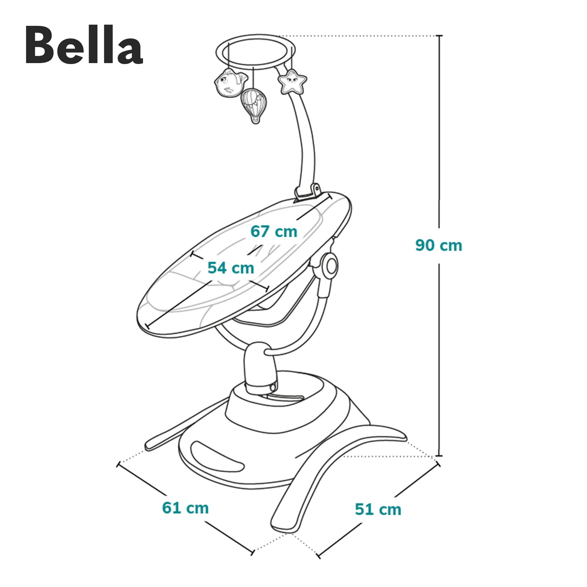 LIONELO Bella Balancelle Bebe Electrique Pivotante à 360° pour les Bébés jusqu'à 9 kg, Dossier Réglable, 5 Vitesses de Balancement, Ceintures de Sécurité, Détection de Mouvement, Antidérapante