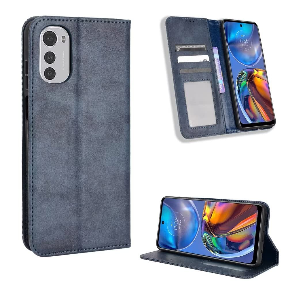 EASSGU Custodia per Motorola Moto e32 / Moto e32s (6.5 Inches) Pelle PU Flip Folio Cover con Interruttore Magnetico, [3 Slot Schede] [1 Portafoglio] Case - Blu