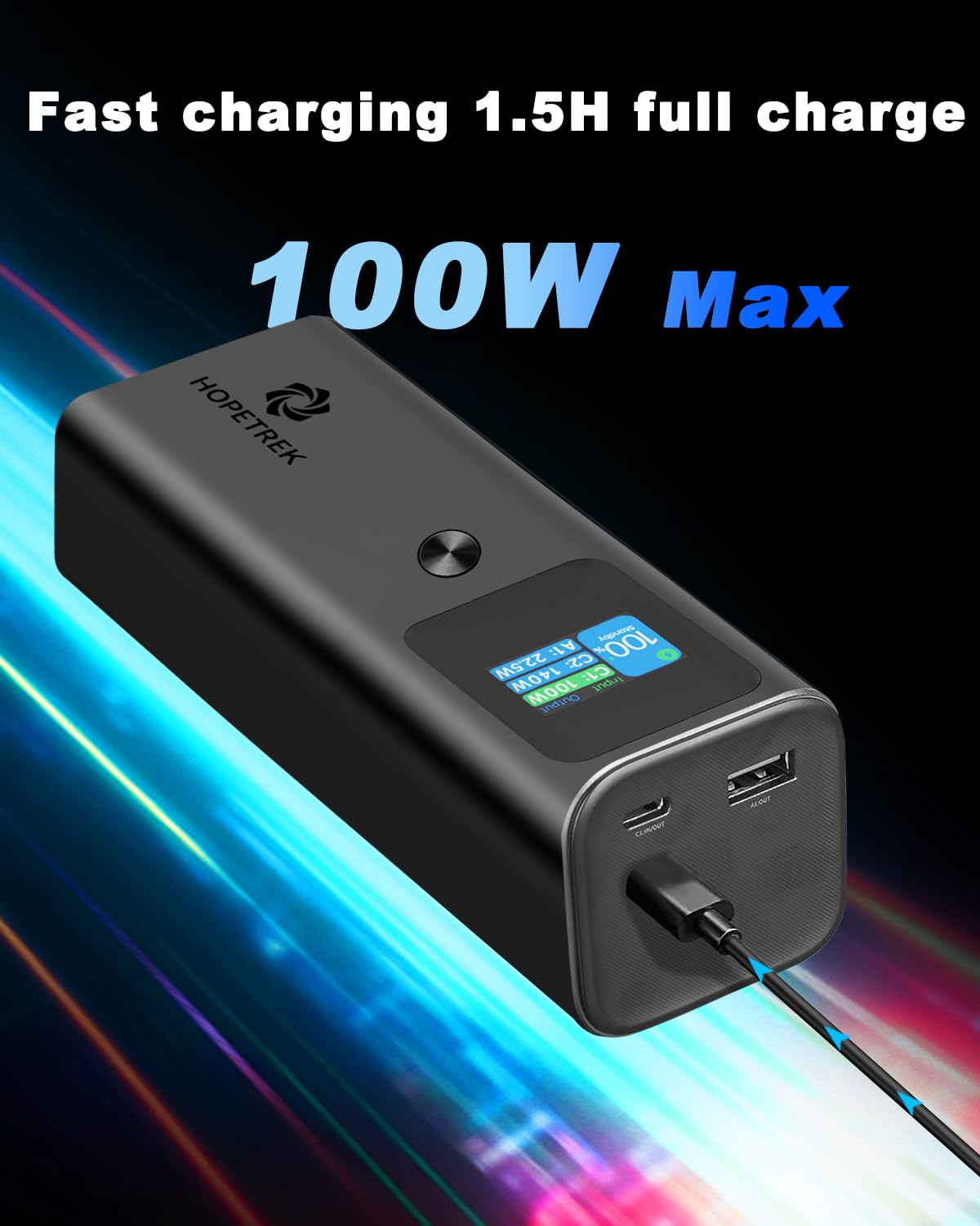 HOPETREK EnerGo 140 Power Bank 27600mAh|3-Port Portable Charger with 140W Output|140W USB-C Fast Charging|Smart Digital Display|Compatible with iPhone Series/iPad/Airpods/MacBook/Samsung/HP/Dell