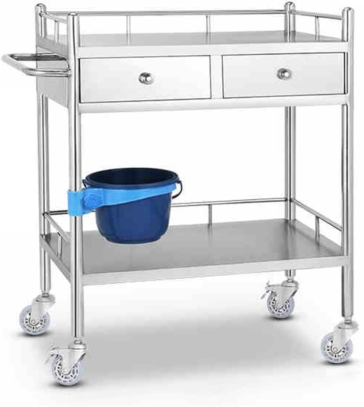 Medical Trolley Cart, 2-Layer Medical Trolley, Medical Utility Cart with 2 Drawers & 1 Trash Cans, Portable Professional Cart, for Esthetician Supplies, Lab Tools