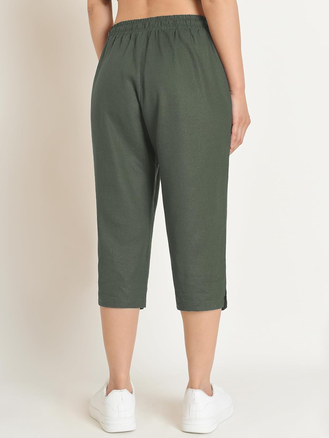 Weinteeレディースぺティートリネンカプリパンツポケット付きカプリパンツ