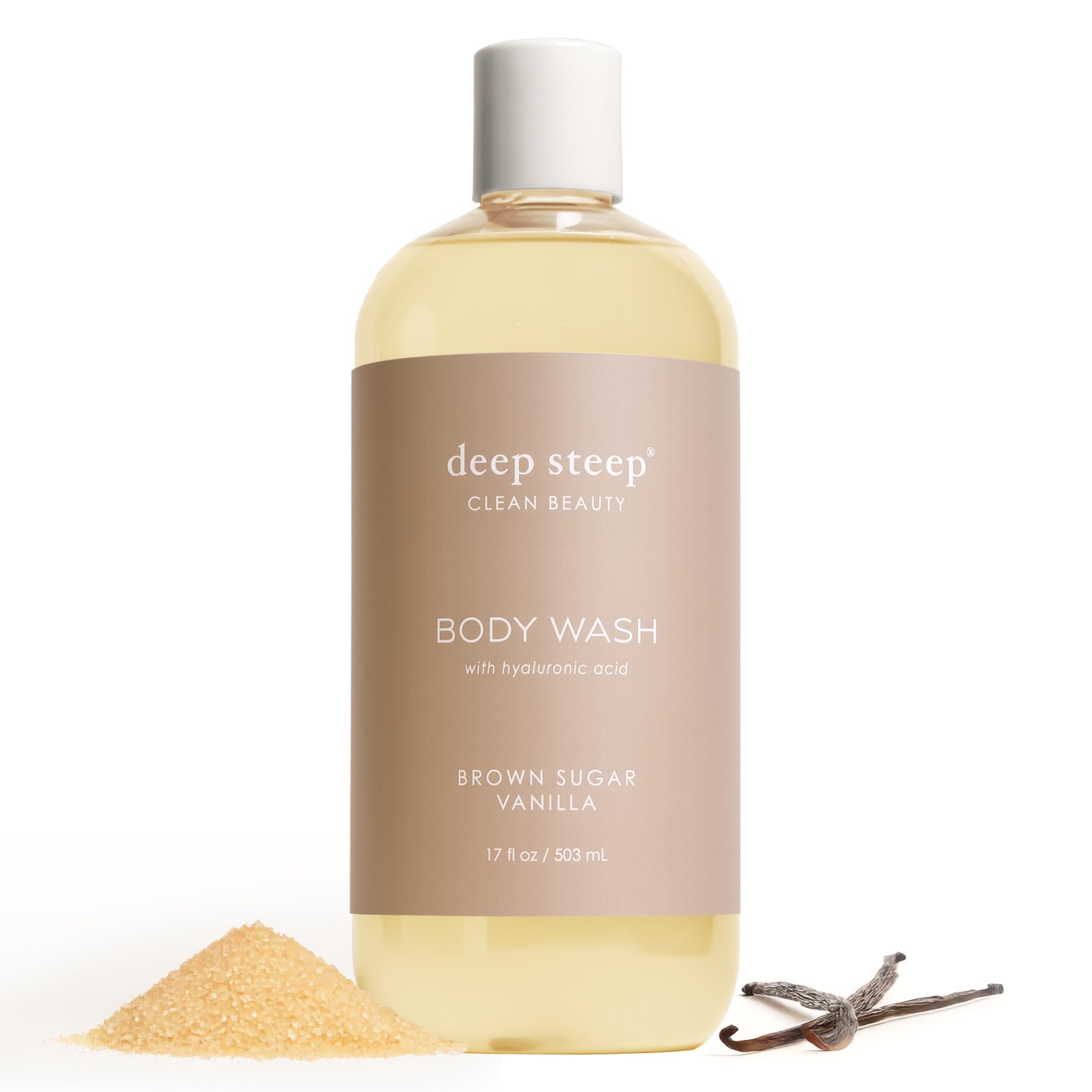 Deep Steep Brown Sugar Vanilla Body Wash, Hydrating Shower Gel with Hyaluronic Acid & Shea Butter for Sensitive Skin, Bodywash for Women & Men, 17 Fl