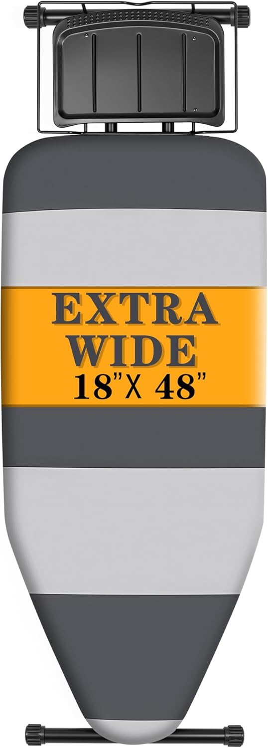 Classic Full Size Ironing Board,Extra Wide Size Full Metal Construction,57" X 18" with Iron Rest, Height Adjustable, Heat & Scorch Resistant Fabric, Anti-Skid Feet, Heavy Duty
