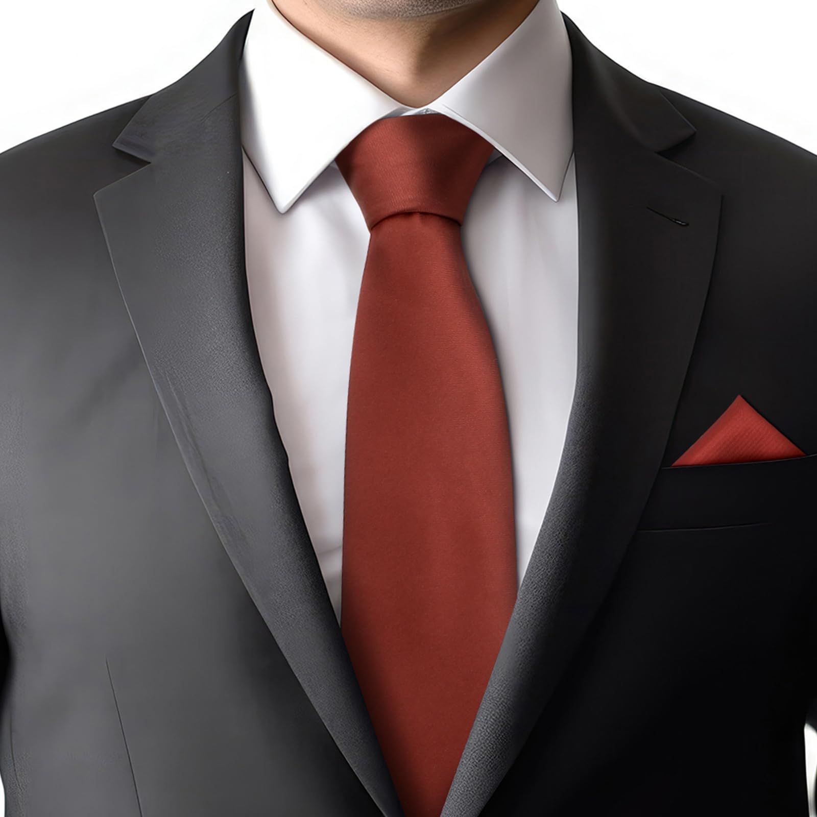 Juego de 2 corbatas y pañuelos de color liso canela, corbata formal y pañuelo de bolsillo para hombre, corbata y pañuelo de bolsillo para bodas, novios, padrinos de boda, bailes, regalos, 4
