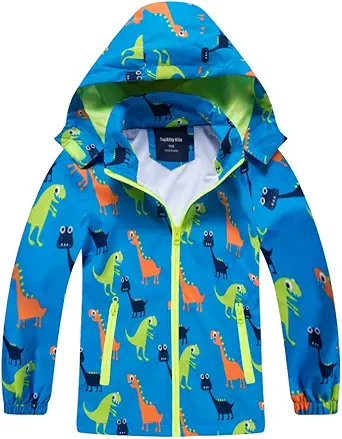 IjnUhb Waterproof Hooded Jacket for Boys Girls,Kids Raincoats Outdoor Windbreaker Dinosaur Rain Jacket