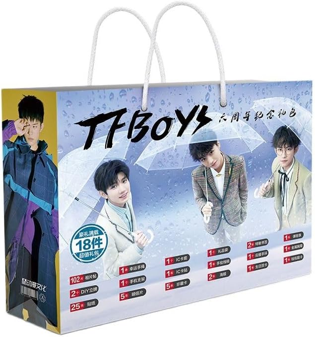 TFBOYS Lucky Bag Wang Jun Kai,Wang Yuan, Yi Yang Qian Xi Fiɡurе Postcard Badge Poster Bookmark Gift Bag Fans Collection Gift