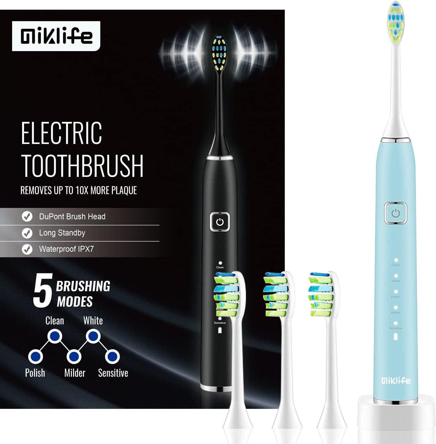 Sonic Electric Toothbrush 5 Modes Rechargeable Power Smart Toothbrush Cleaner With 3 Brush Heads For Adults