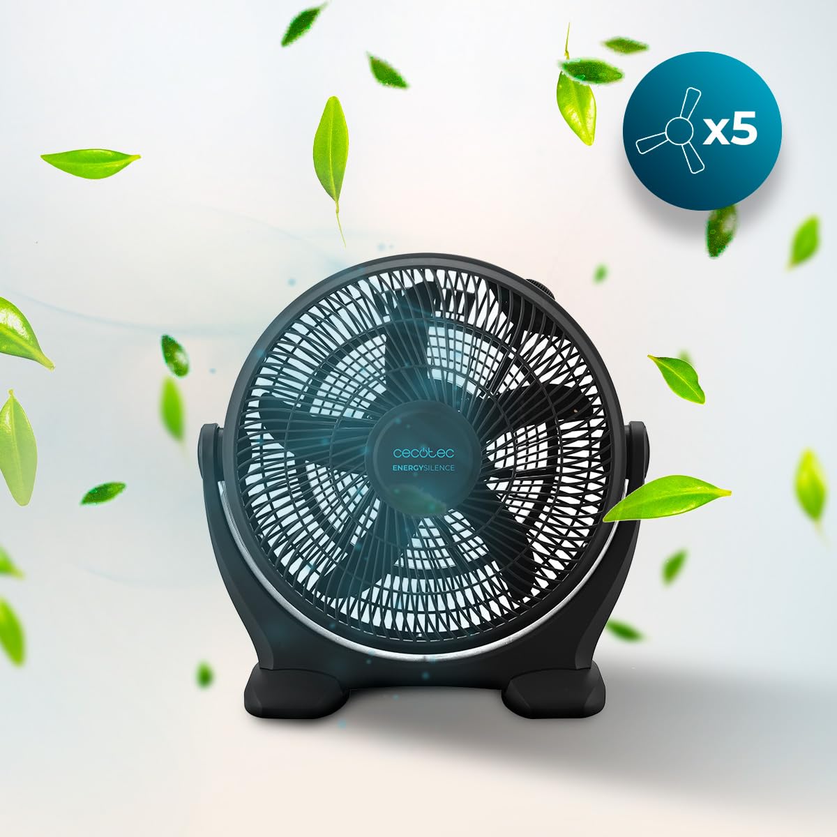 Cecotec - EnergySilence 1400 FloorFlow Przemysłowy wentylator podłogowy - 50 W, średnica 14 cali, 3 prędkości, 5 aerodynamicznych łopatek, łatwa obsługa i maksymalne bezpieczeństwo