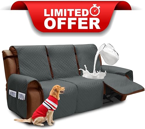 XINEAGE Funda reclinable resistente al agua, fundas para sofá reclinable de 3 asientos con bolsillos, funda protectora acolchada gruesa para perros