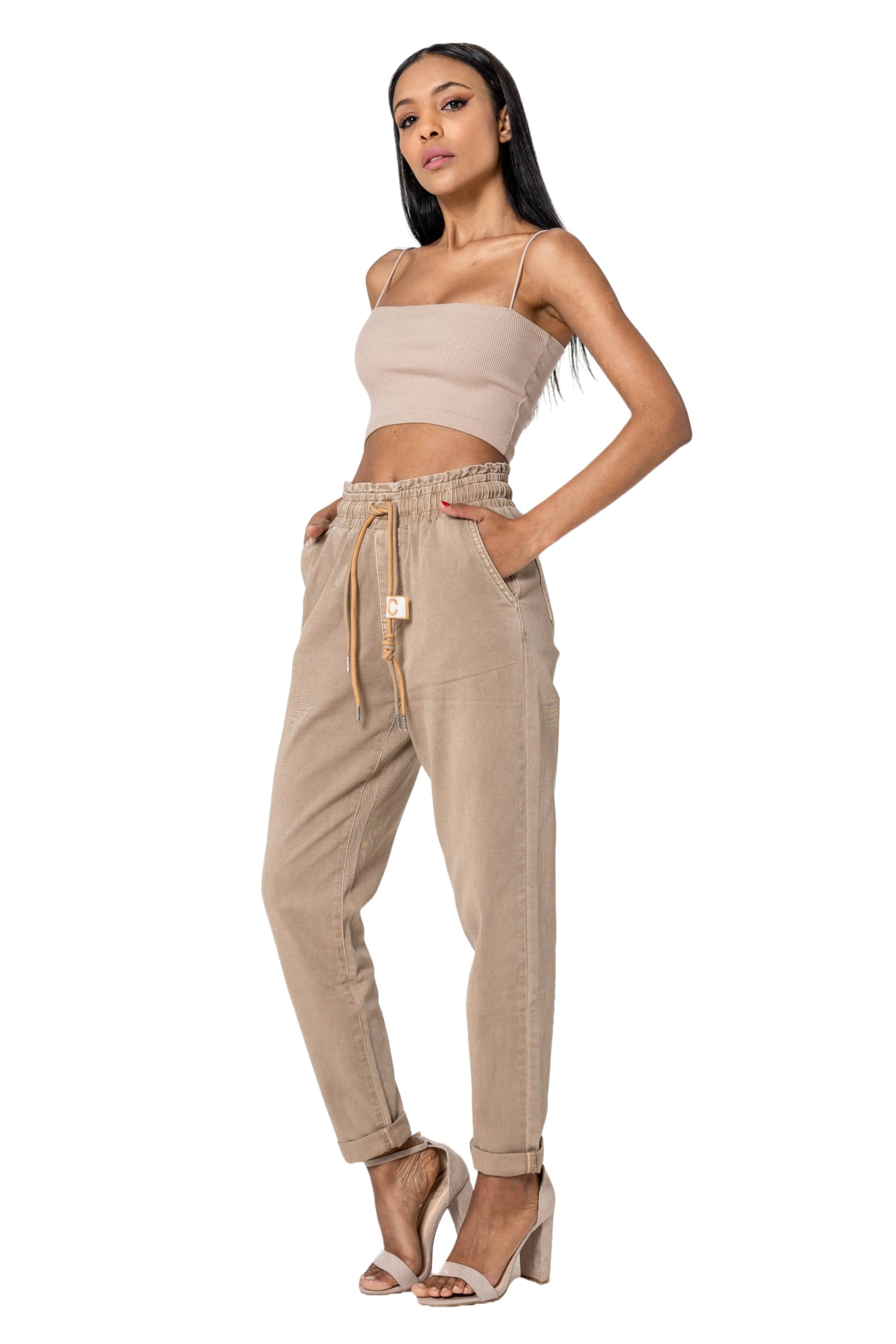 Nina Carter P500 Jean décontracté pour femme, style jogging, taille haute, pantalon de jogging, jeans d'été