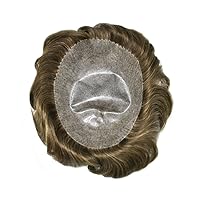 Vista 4 de Pieza de cabello humano real para hombre, sistema de reemplazo PAPY-J, duradero, invisible, gris, rubio, marrón, protesis capilar