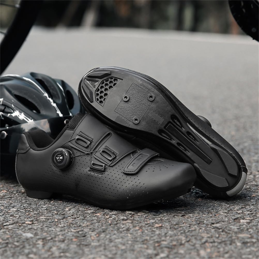 JiuQing Uniseksowe skórzane buty rowerowe kompatybilne z butami Peloton Indoor Outdoor Road Racing z blokami Delta
