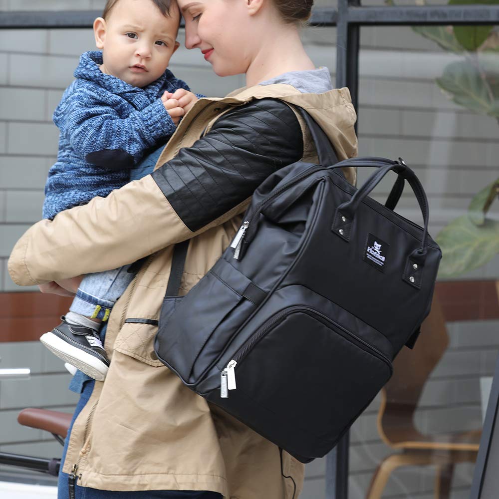 Hafmall Sac à Dos à Langer Imperméable à L'eau Sac de Bébé Voyage,Sac à langer Stylé de Grande Capacité avec Tapis à Langer et Crochets de Poussette (Noir)
