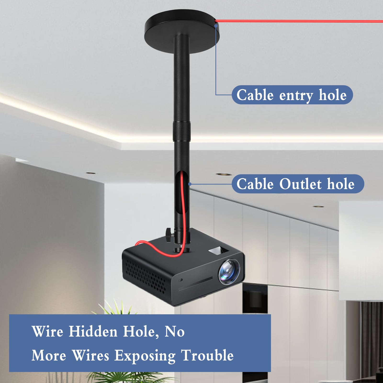 Supporto per Proiettore, Supporto Proiettore a Soffitto in Lega di Alluminio, Distanza dal Soffitto 20-40 cm, Girevole a 360°/90°, Capacità di Carico Fino a 4kg, Ideale per Casa Cinema Presentazioni