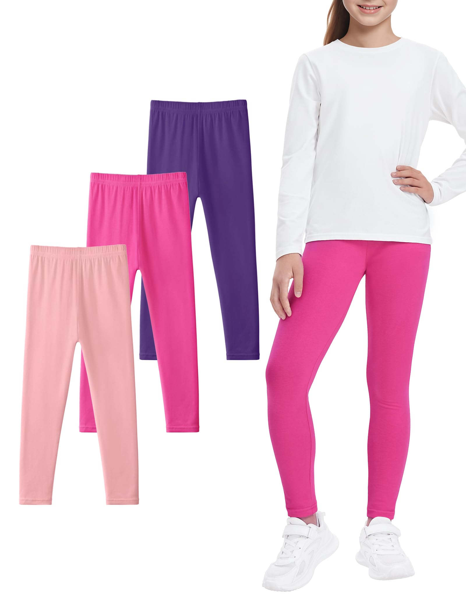 Auranso 3er Pack Leggings Mädchen Kinder Baumwolle Schwarz Leggings Lang Hosen Sport Pants 104 110 116 128 146 152 158