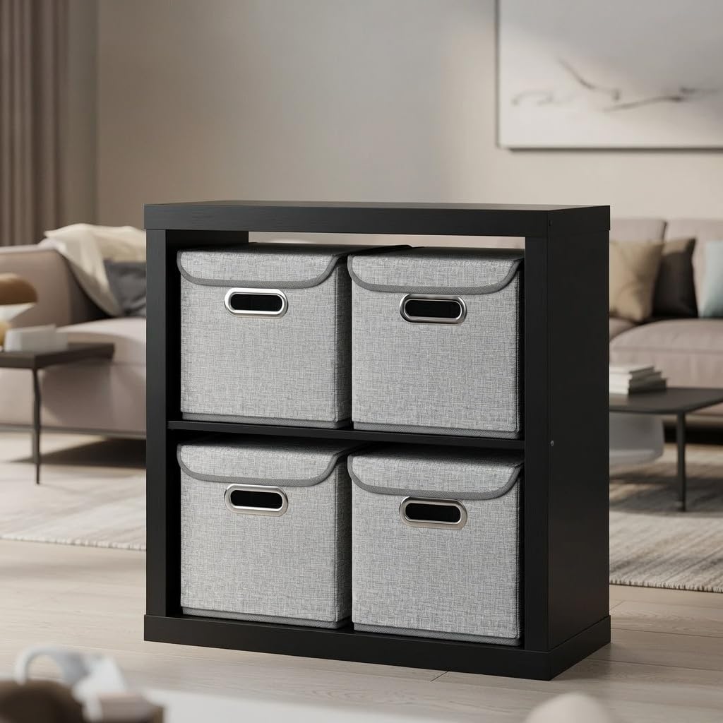 Stick&Shine 6er Set Hellgrau Faltbox 25 x 25 x 25 cm Aufbewahrungsbox faltbar, mit Deckel