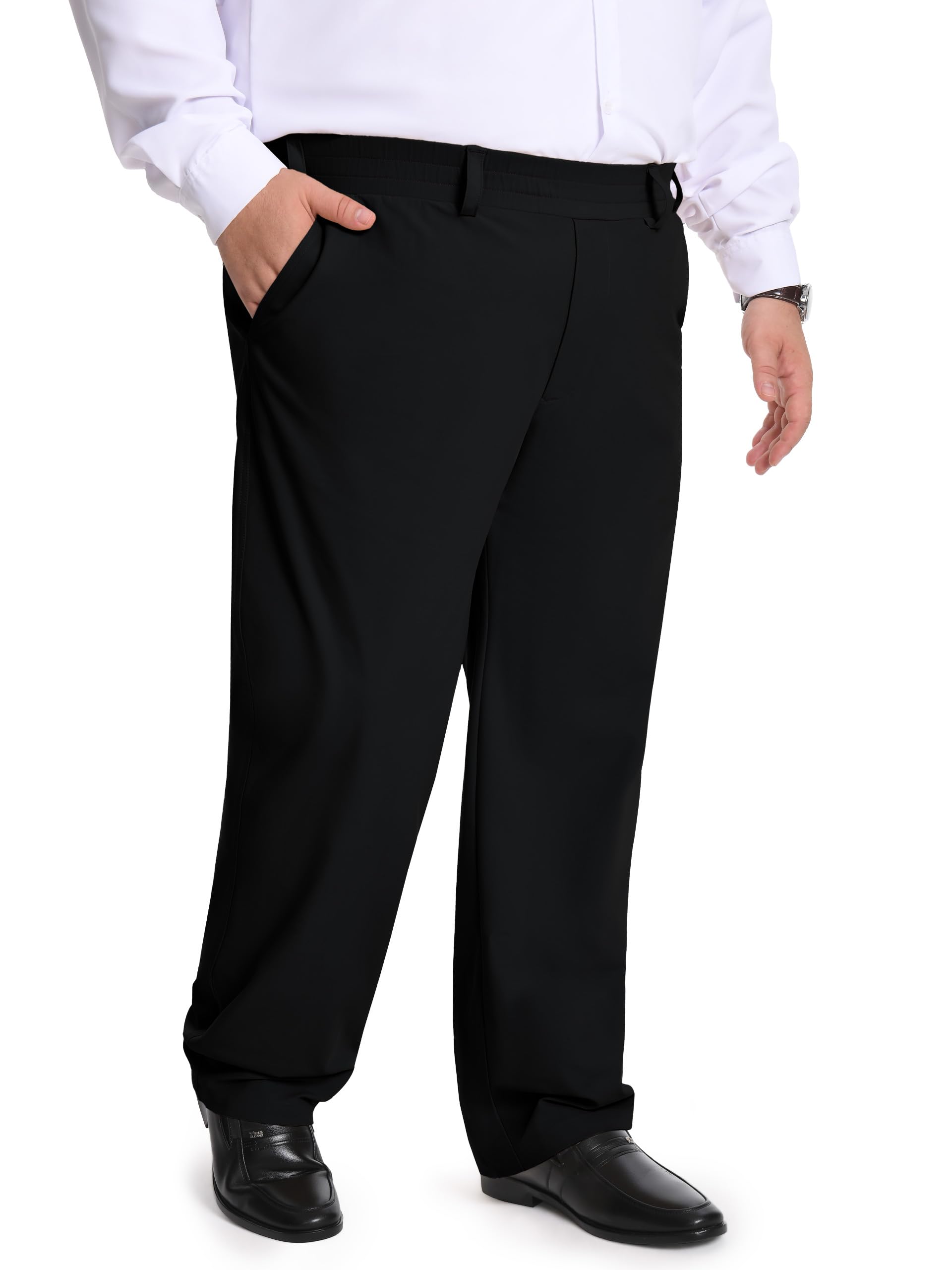 SEVEGO Mens Big and Tall 28 30 32 Full Elastic Waist Pants for Seniors Elderly Stretch Slacks Zipper