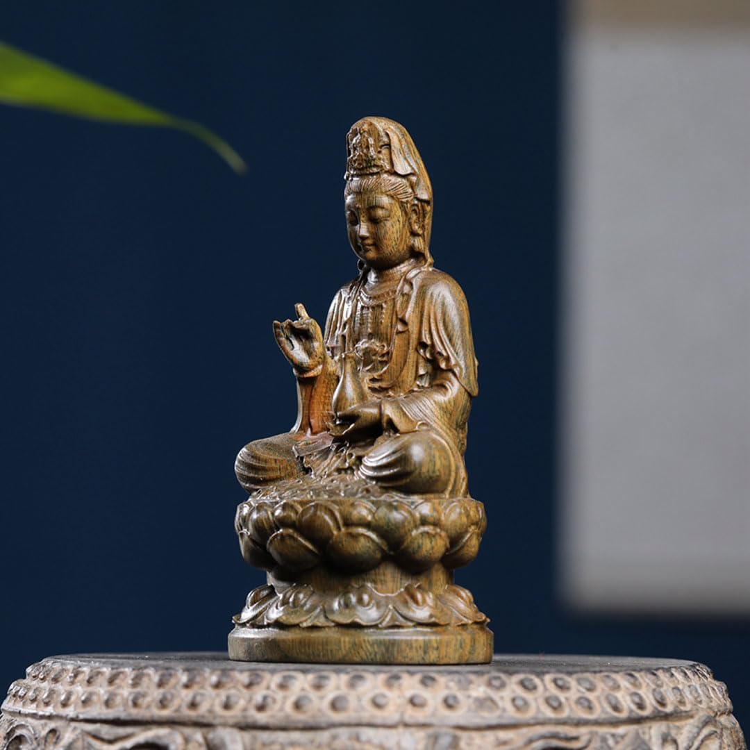 ◯木彫り、観音菩薩さま 黄楊材観音菩薩 観音菩薩像 木製 木彫 : 仏像・仏具専商の彫一