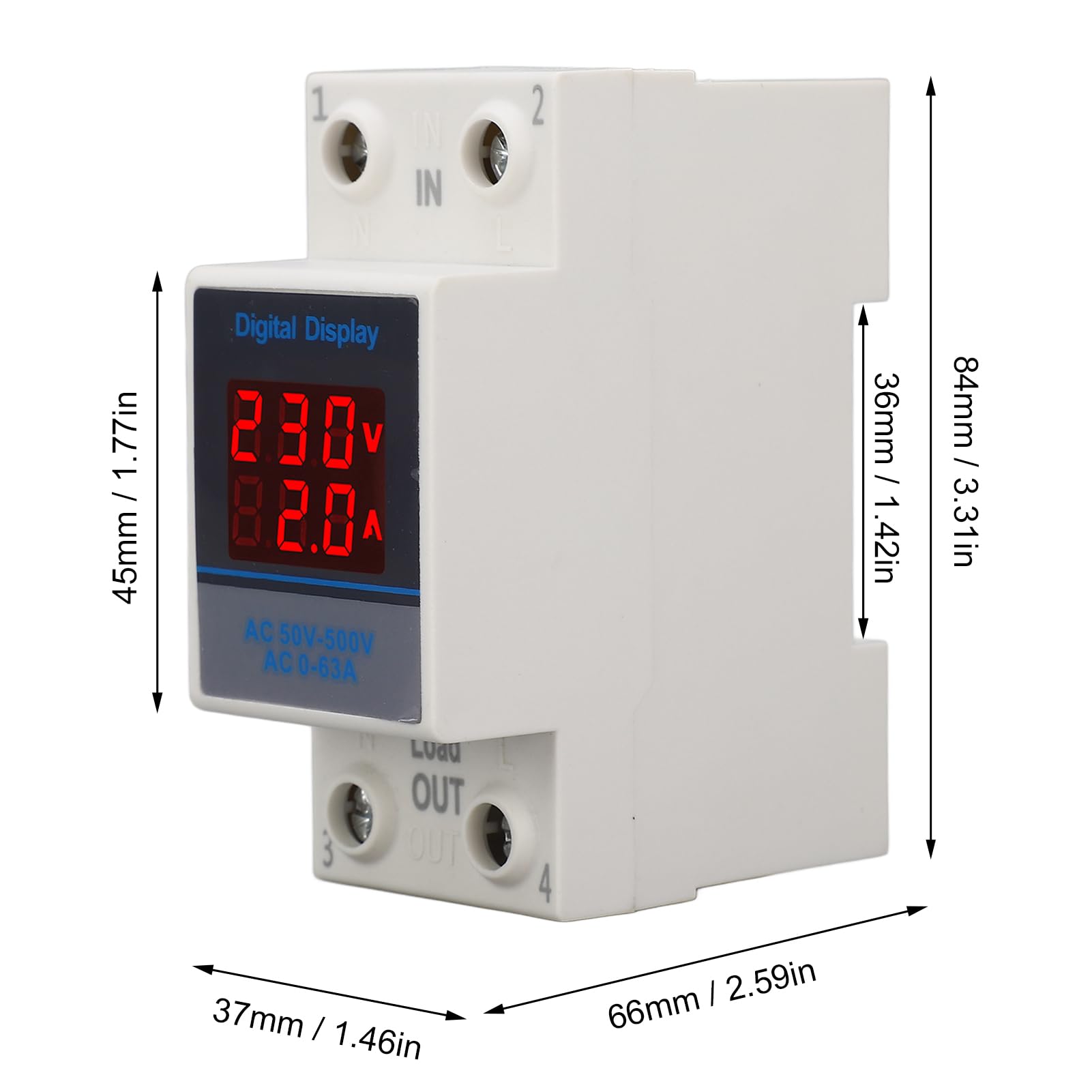 SDM002 Voltmetro Amperometro Guida DIN 35mm - Doppio Display LED per Monitoraggio Tensione/Corrente AC50-500V, Precisione ±2% con Trasformatore Integrato