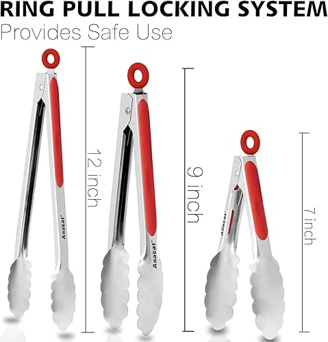 Miniatura 5 de Anaeat Pinzas de barbacoa resistentes de alta calidad para parrilla de cocina y barbacoa, pinzas de bloqueo de acero inoxidable antideslizantes de