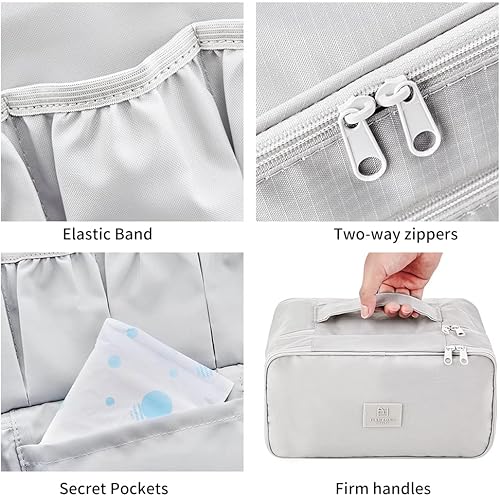 Miniatura 3 de JJ POWER Organizador de ropa interior de viaje, bolsa ligera de doble capa, bolsa de cosméticos para viajes, Gris