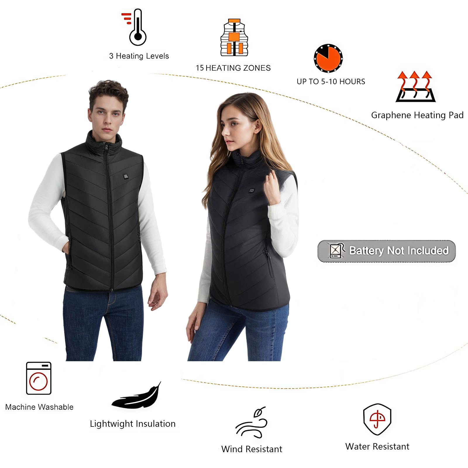 Monave Chaleco térmico para mujeres y hombres con 15 almohadillas térmicas, calentador de cuerpo térmico para motocicleta, pesca (el embalaje no contiene baterías)