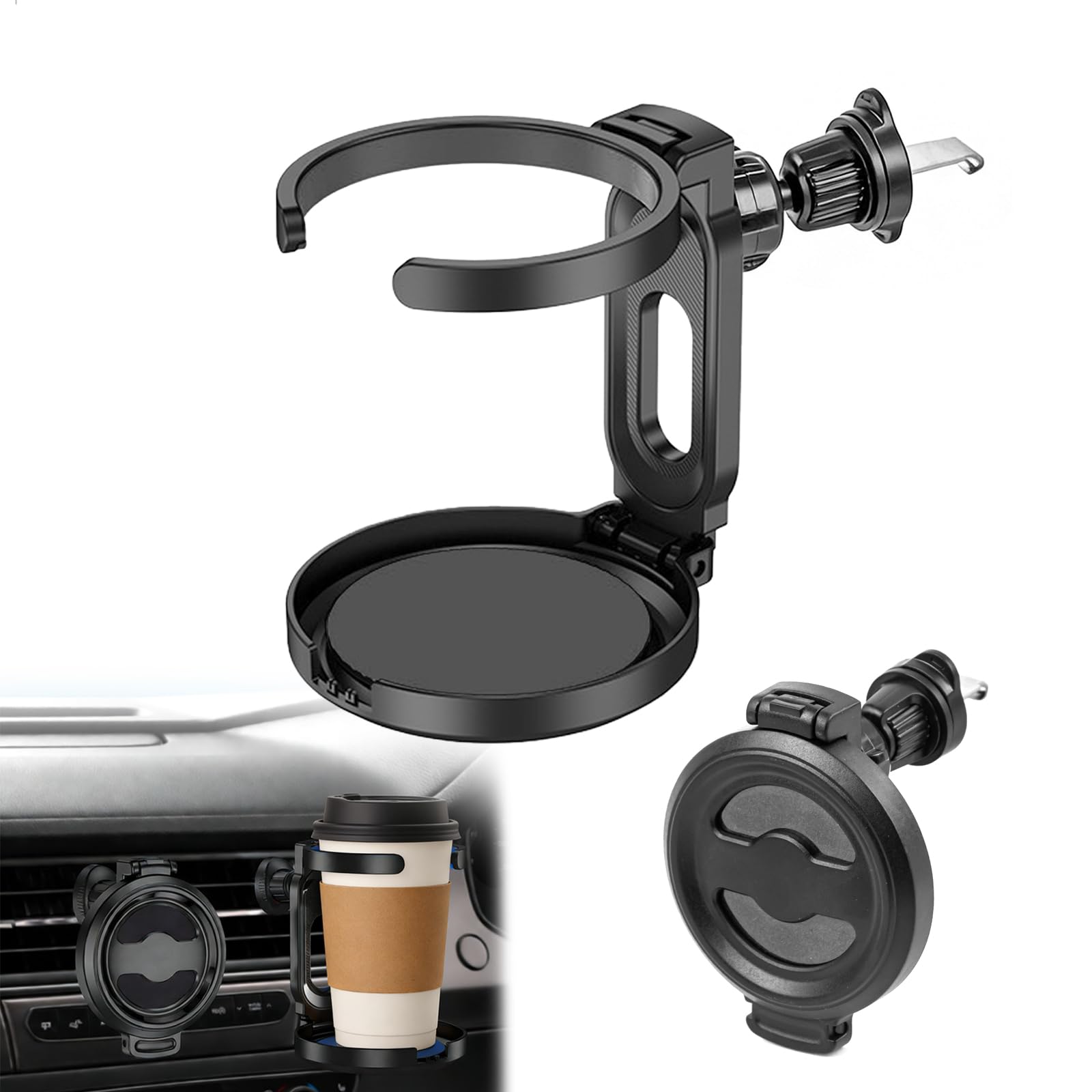 Samochodowy uchwyt na napoje, 2 sztuki, uniwersalny uchwyt na napoje, do samochodu, na popielniczkę, kubek do kawy i puszki na napoje, składany, antypoślizgowy i amortyzujący (czarny)