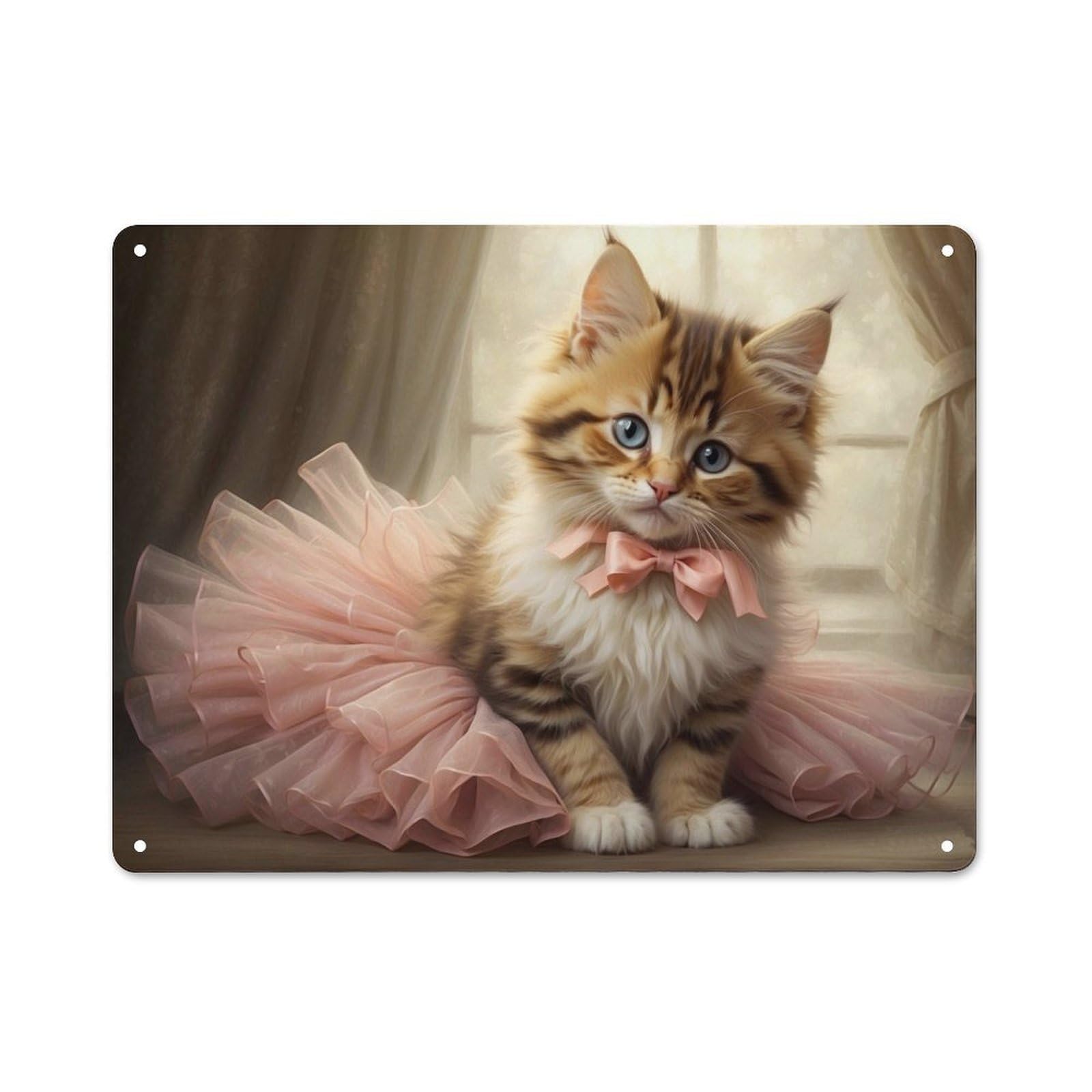 Junmoney Style-3 Cute Ballerina Kitten Farmhouse Metal Sign 30X40cm, Barn Style Rustic Kitchen Decor For Cottage, Kitchen, Hallway Or Breakfast Nook