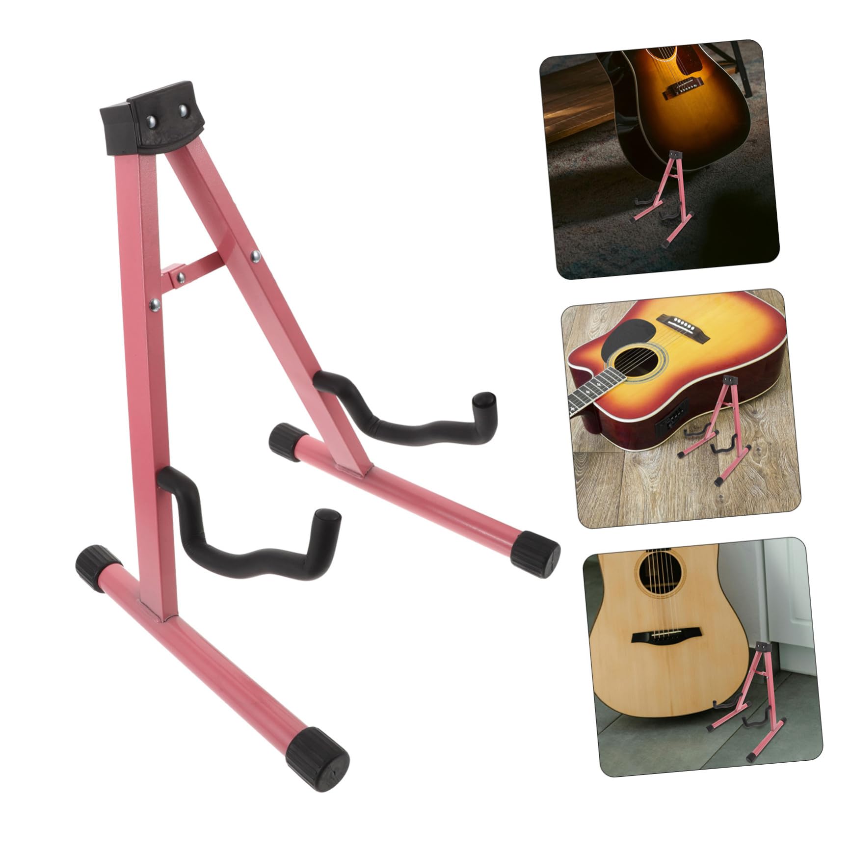 Mikikit Supporto per Chitarra da Terra in Metallo Pieghevole A-shape | Rosa, Regolabile e Portatile, per Basso e Pipa, Adatto a Palco e Esposizione Musicale