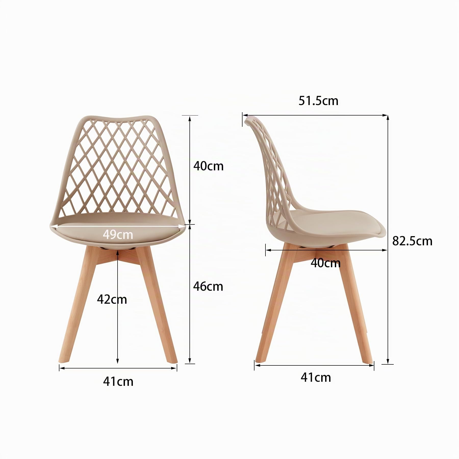 Set di 6 Sedie da Sala da Pranzo, Sedia da Cucina con Schienale in Rete Cava e Gambe in Legno di Faggio, Sedia da Soggiorno con Cuscino Morbido in Pelle PU - Cachi