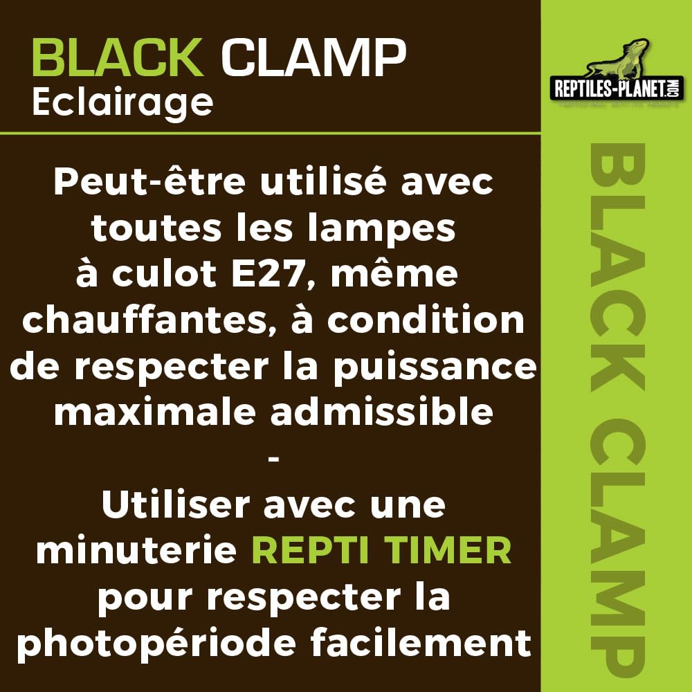 Reptiles Planet - Black Clamp 14 - Support d'Ampoule à Pince pour Terrarium - Ø 14 cm - H 16 cm