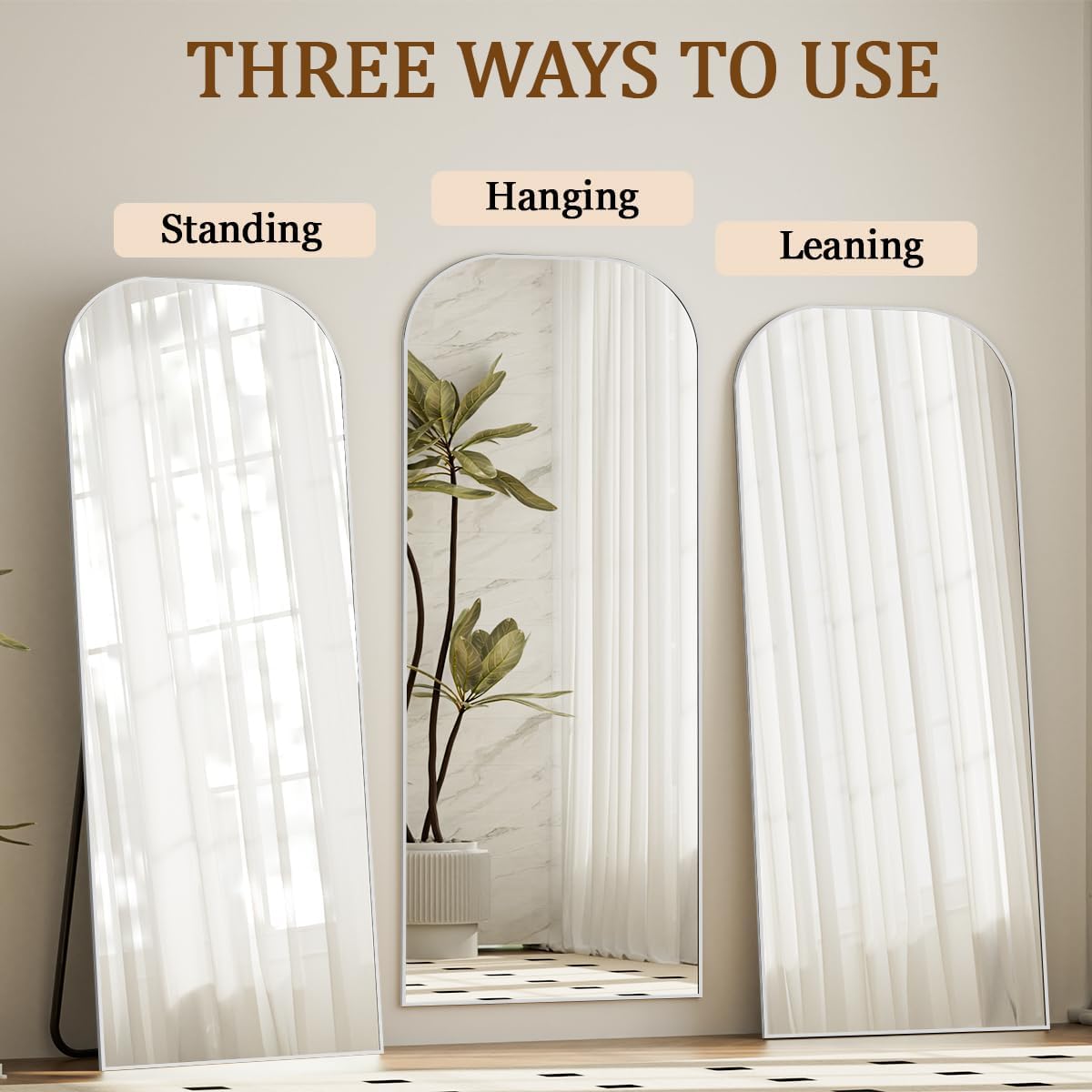 Koonmi Full Length Mirror, 71"x26" Mirror Full Length with Stand, Silver Domed Top Square-Edged Floor Mirror with Aluminum Alloy Frame for Bedroom Living Room - Image 5