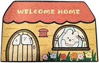 Tapete Porta de Entrada Capacho Antiderrapante Decorativo Desenho de Casinha com Coelho, Multicolorido (Casinha 2)