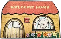 Tapete Porta de Entrada Capacho Antiderrapante Decorativo Desenho de Casinha com Coelho, Multicolorido (Casinha 2)