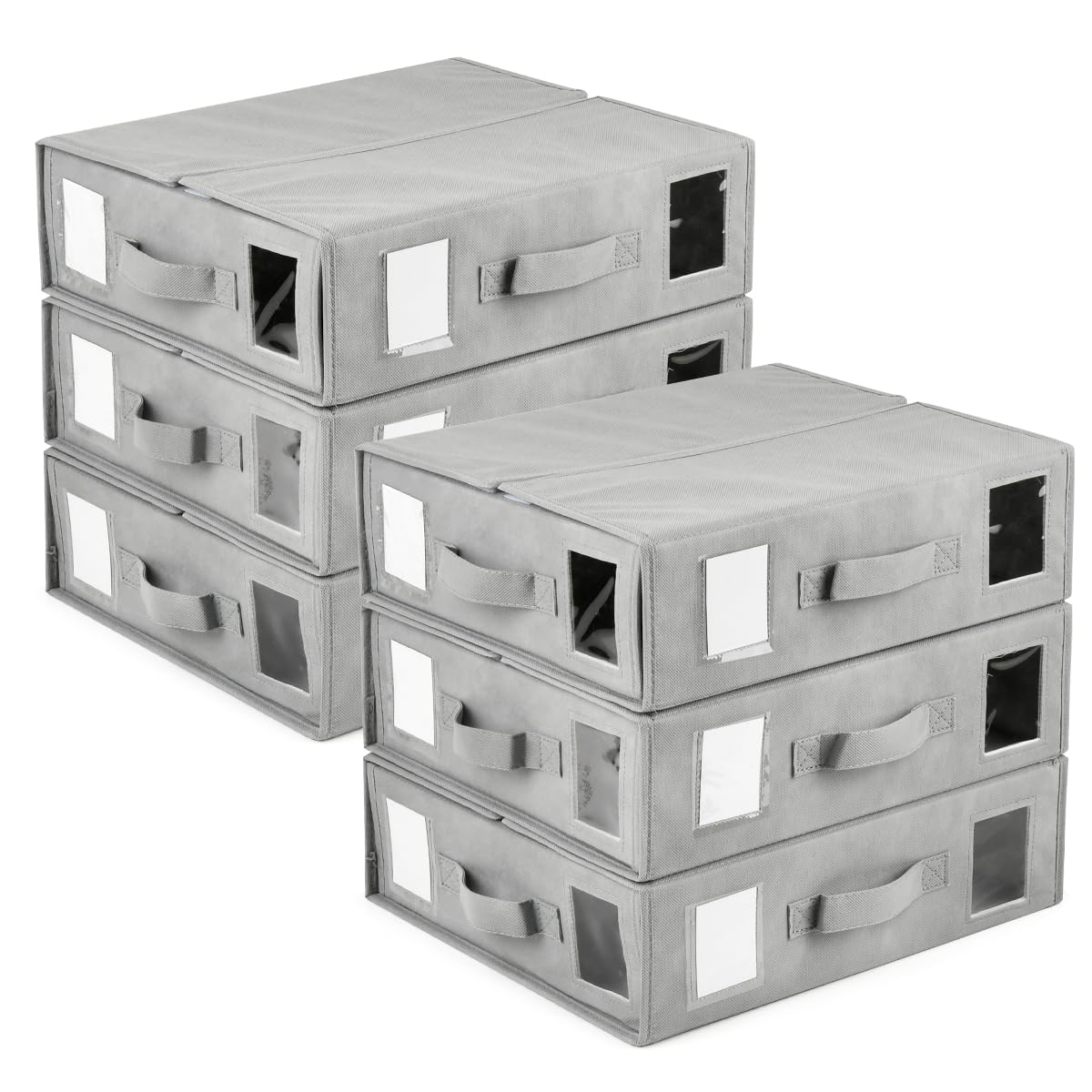 Lot de 6 Rangements de Draps, BoîTe de Rangement pour Drap Pliable avec FenêTre, Rangement Drap de Lit avec étiquette, pour le Rangement Sous le Lit, Dans les Armoires, Dans les Tiroirs -Gris