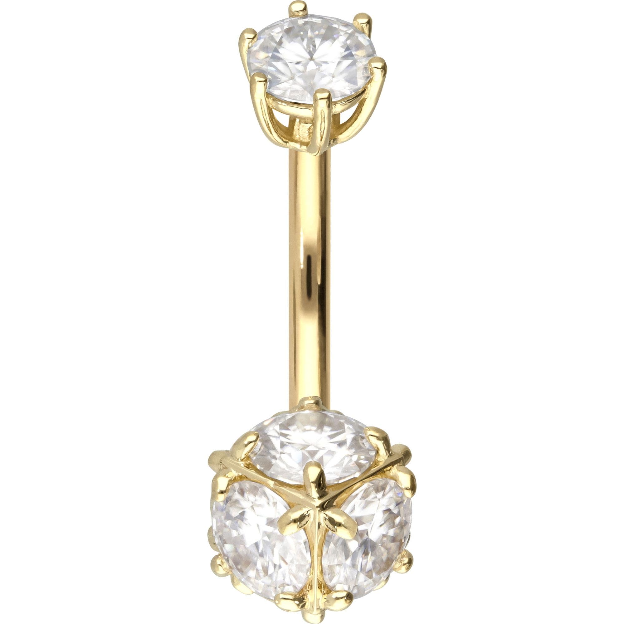 PIERCINGLINE Bauchnabelpiercing 14K Gold Bananabell MOISSANIT-WÜRFEL 585er Gold - Goldfarben