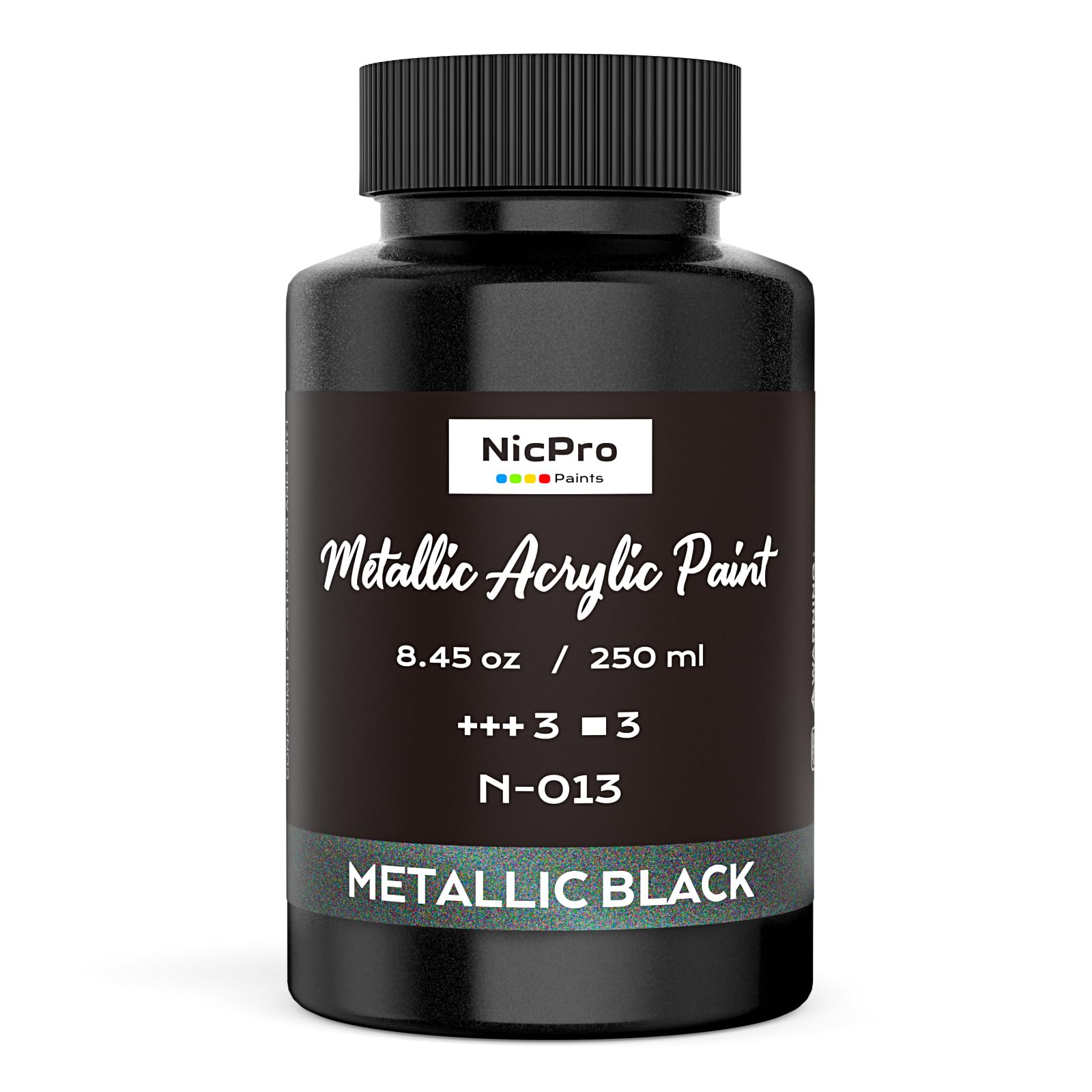 Nicpro Metallic Black Acrylic Paint, 8.45oz/250ml Large Black Craft Paint
