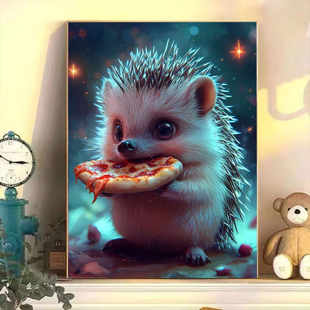 Zestawy do malowania po numerach dla dorosłych, jeż pizza rysowane przez kolorowe farby olejne bez ramy, łatwe wesołe malowanie DIY dla początkujących, na prezent urodzinowy, dekoracja ścienna do domu