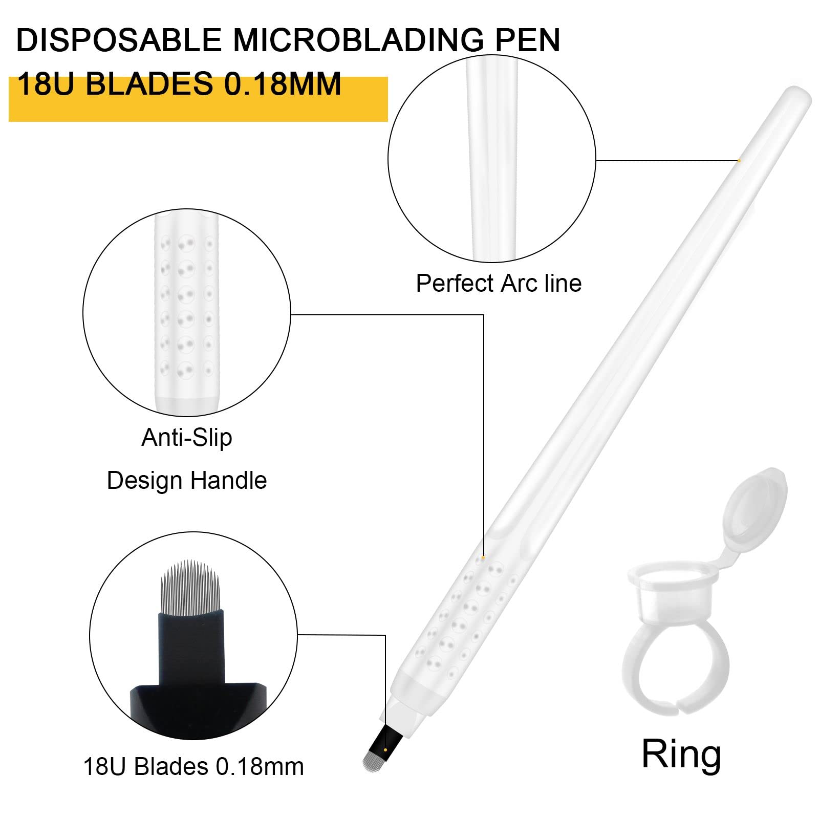 10 Tebori Desechable Microblading 18u 0.18 mm Las Agujas Clásicas se Suministran con un Anillo (U18-0.18mm)