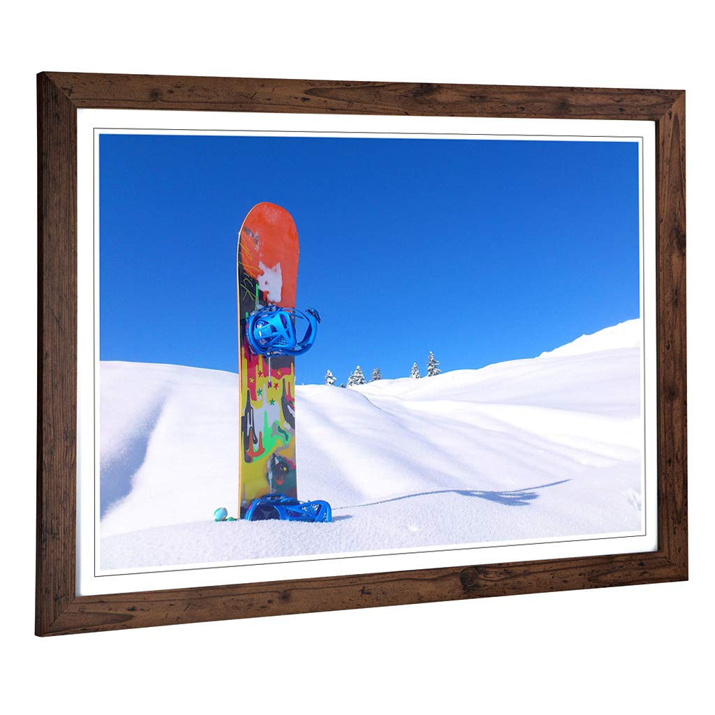 Big Box Art Framed Print Snowboard in The Snow Design | Wall Art Picture | Home Decor for Kitchen, Living Room, Bedroom, Hallway, Walnut, A2 / 24.5x18 Inch / 62x45cm