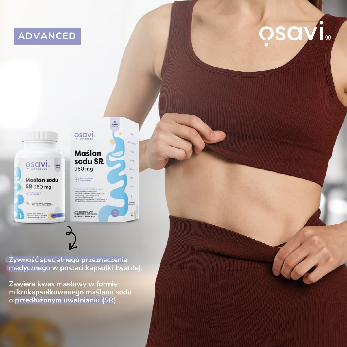 Osavi Butyrate de sodium SR, 960mg - 60 Capsules Vegan | Butyran de sodium microencapsulé | Haute teneur en acide butyrique | Inodore et insipide | Vegan, sans gluten, sans soja, sans OGM