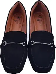 Mocassim bico quadrado feminino preto com enfeite e palmilha CONFORT